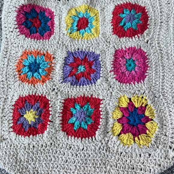 Granny Square Purse Boho Crochet Tote Bag No-Stretch Straps Cream - Picture 2 of 9